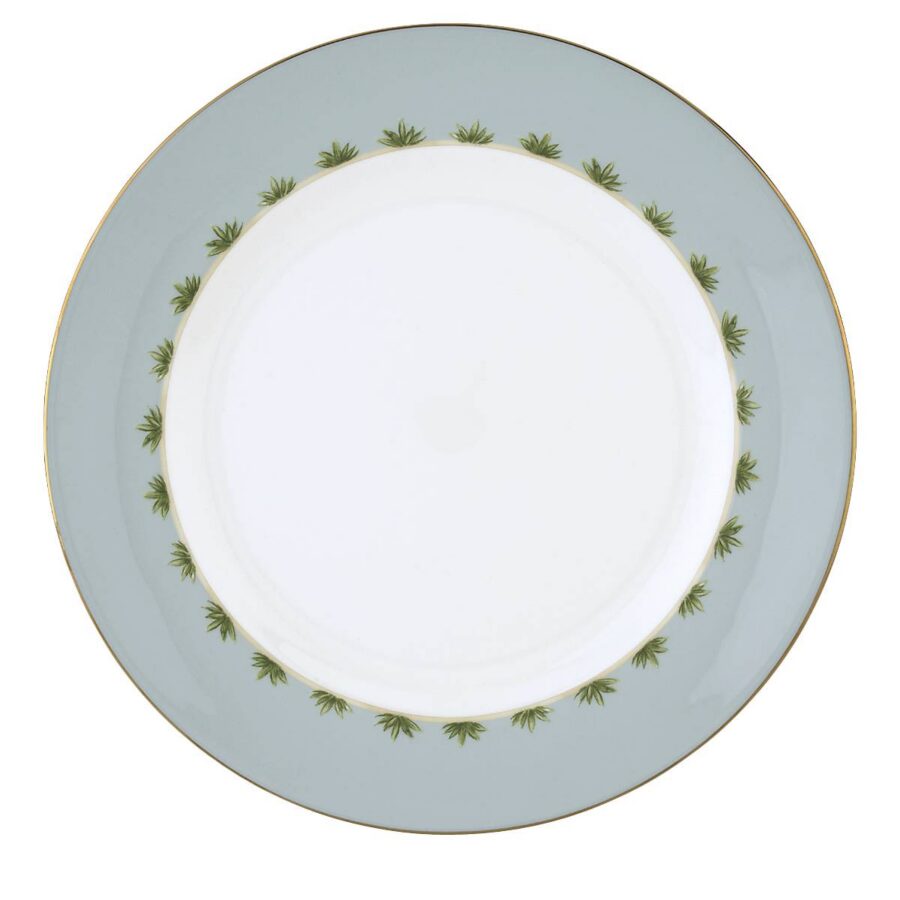 Aqua Palm Border Gold Rim Dinner Plate