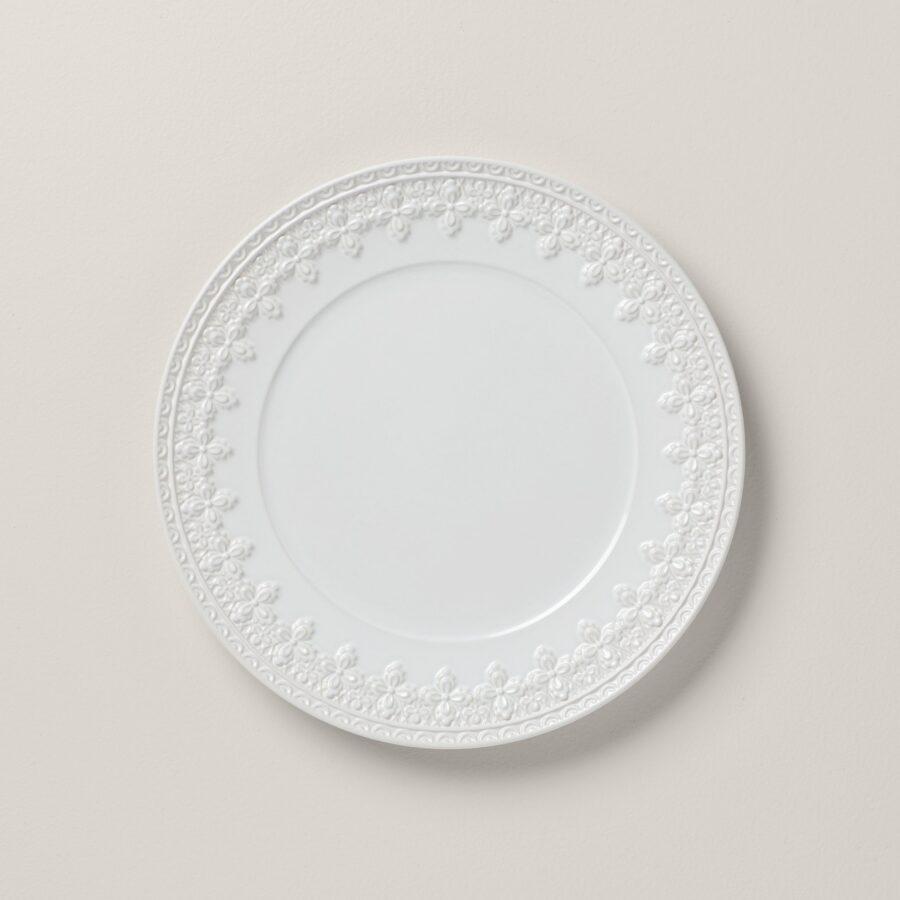 White Quatrefoil Ironstone Dinner Plate