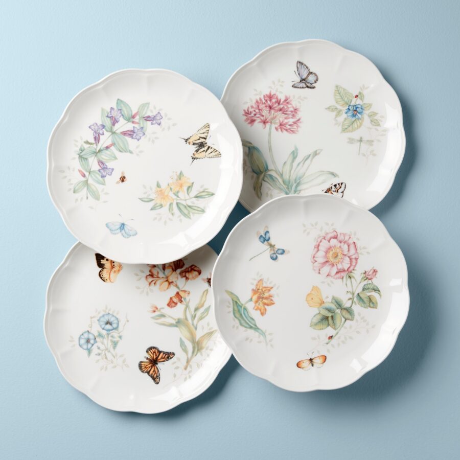 Garden Butterfly Scalloped Dinner Plates - Set of 4