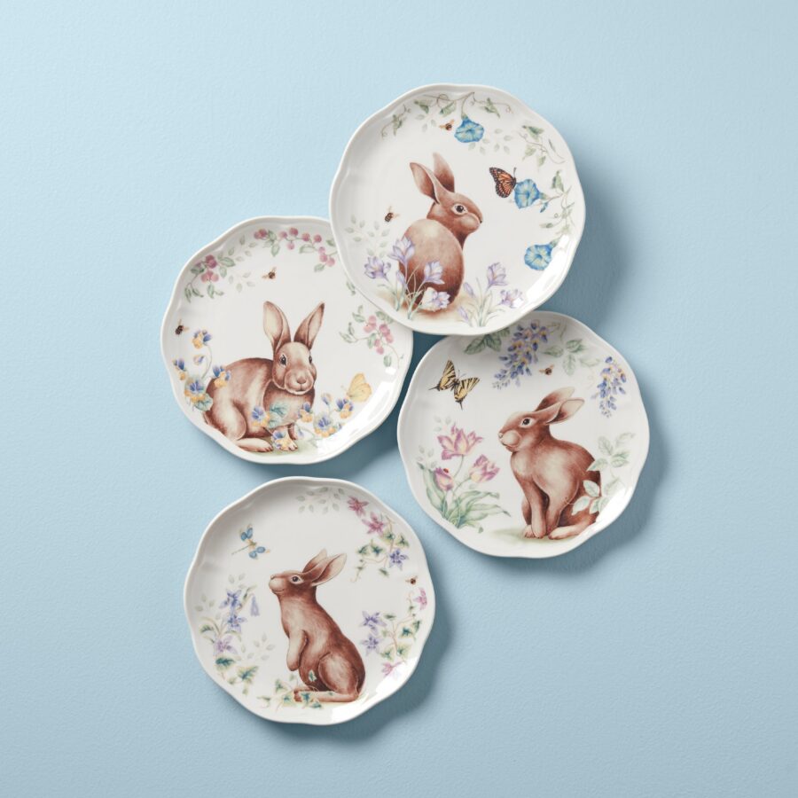 Bunny Floral Scalloped Accent Plates - Set of 4
