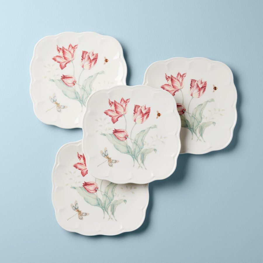 Square Garden Butterfly Accent Plates - Set of 4