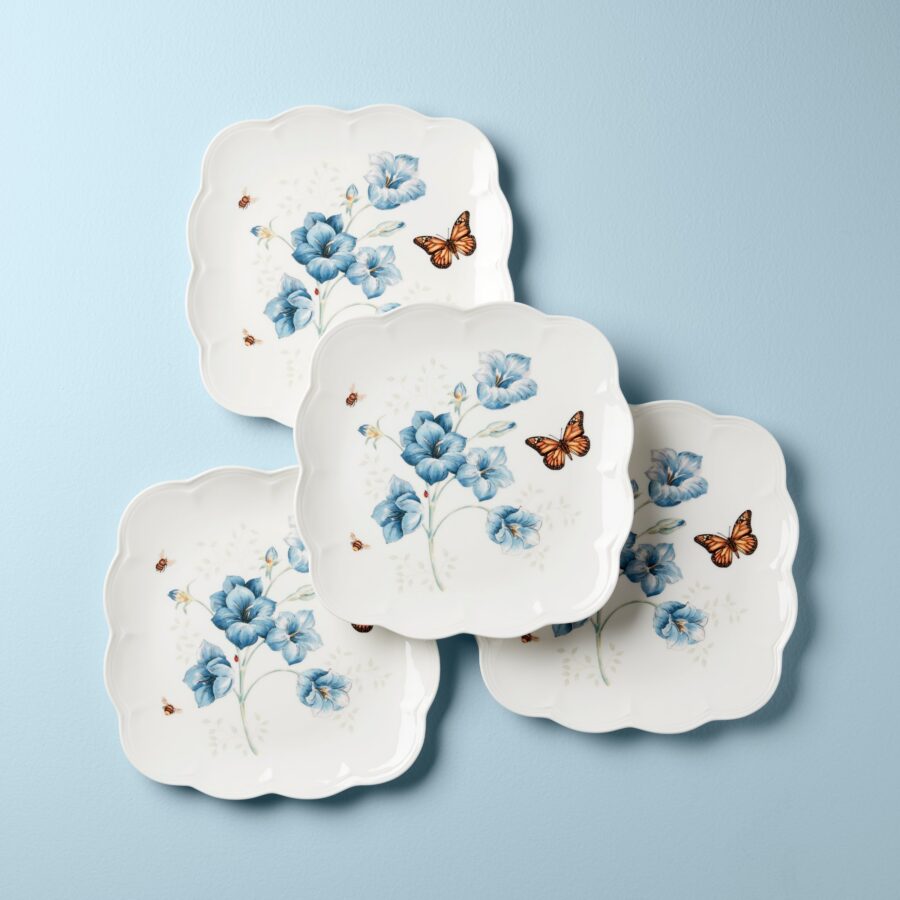 Square Garden Butterfly Dinner Plates - Set of 4