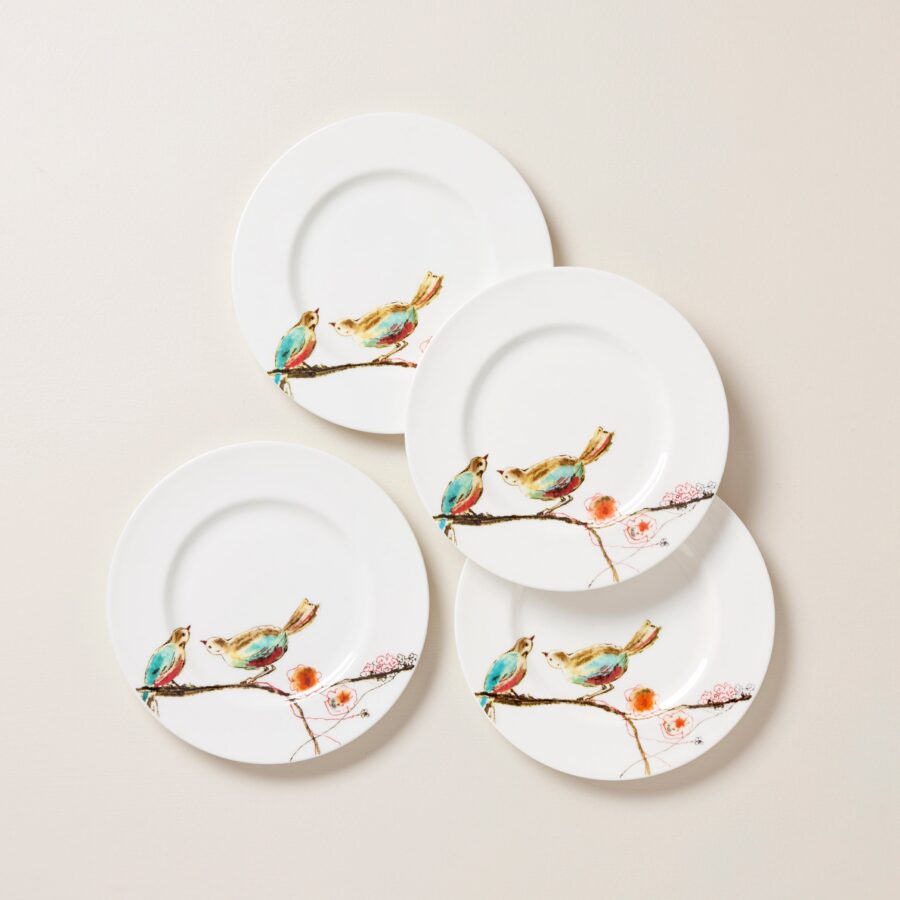 Watercolor Bird Salad Plates - Set of 4