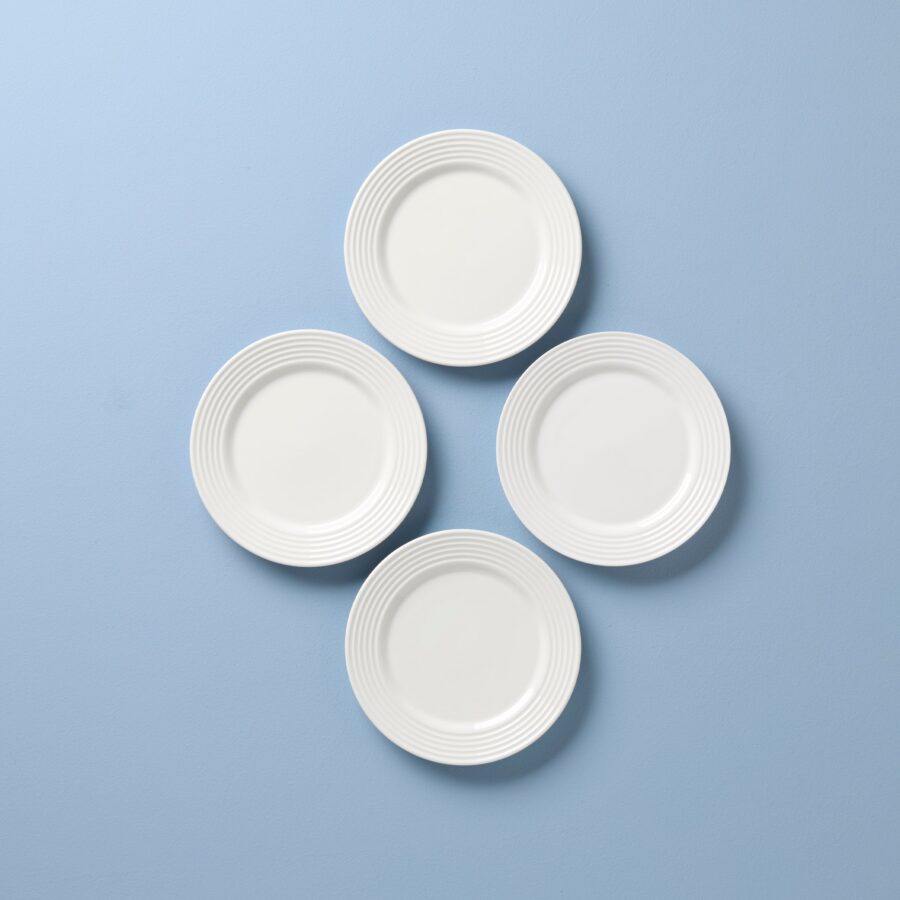 7-Degree Ribbed White Dessert Plates - Set of 4
