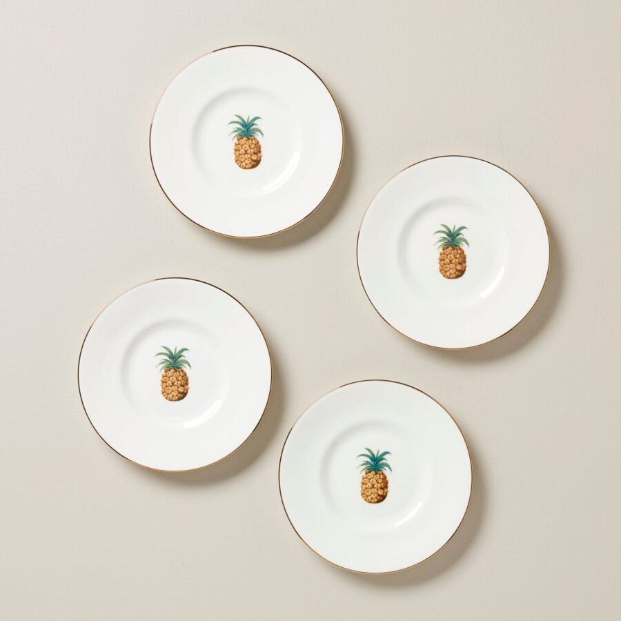 Pineapple Gold Rim Dessert Plates - Set of 4