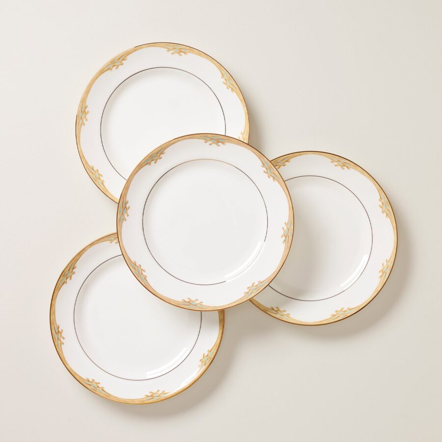 Bamboo Border Gold Rim Dinner Plates - Set of 4