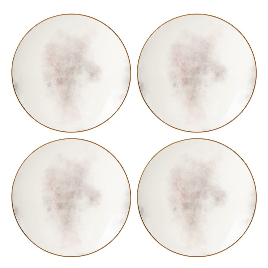 Pink Grey Watercolor Coupe Salad Plates - Set of 4