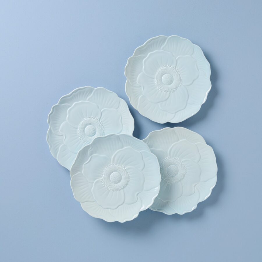 Light Blue Floral Porcelain Accent Plates - Set of 4