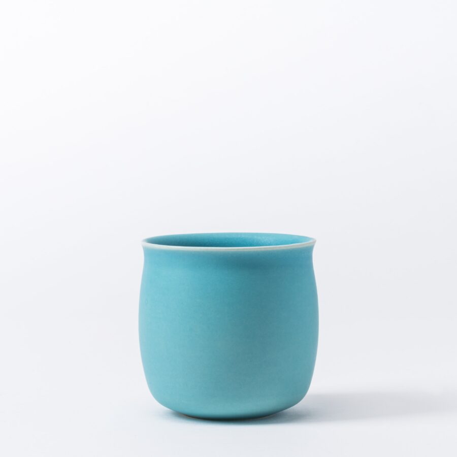 Set of 2 Medium Azure Blue Drinking Cups - Smooth Handleless Shape