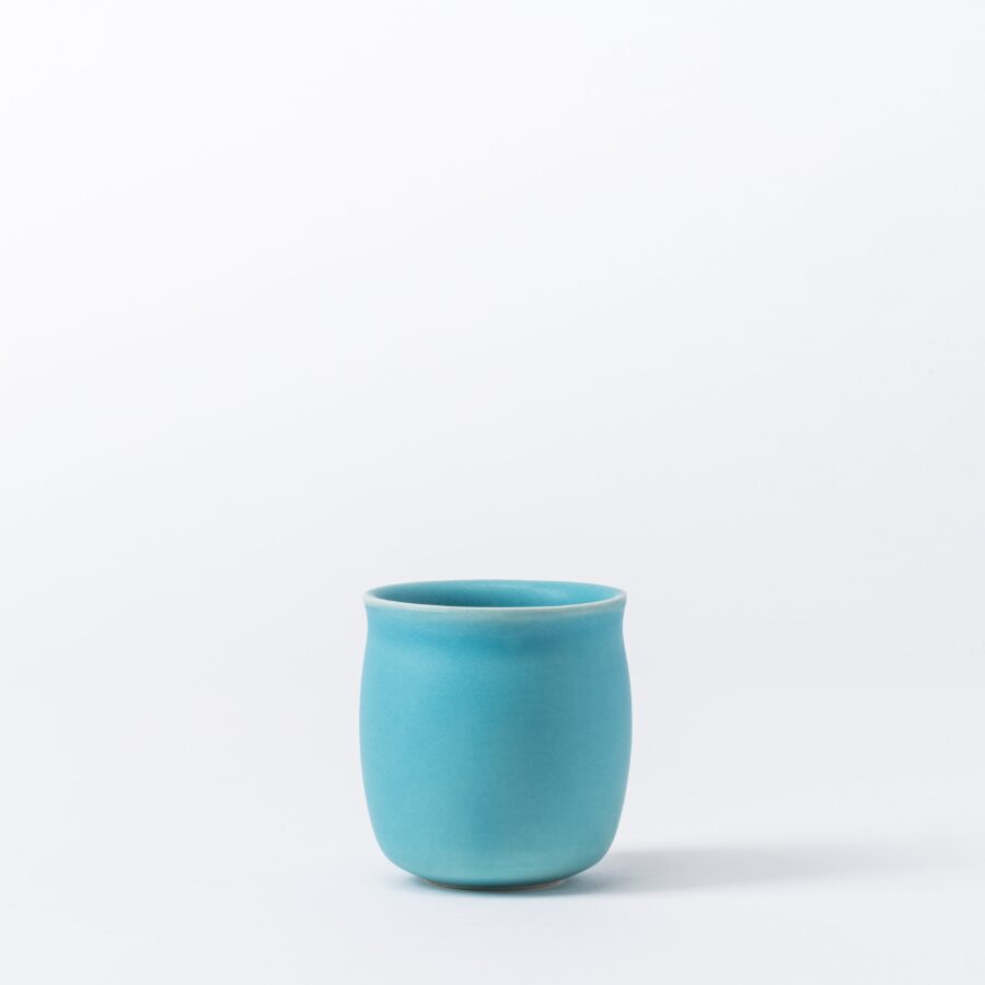 Set of 2 Small Azure Blue Tasting Cups - Rounded Ceramic Mini Set